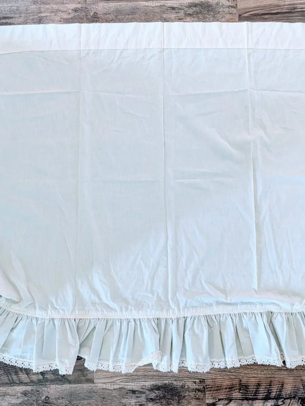 VTG 80s Blue Floral Cottagecore Curtain Panel Cotton Linen Ruffle Farmhouse